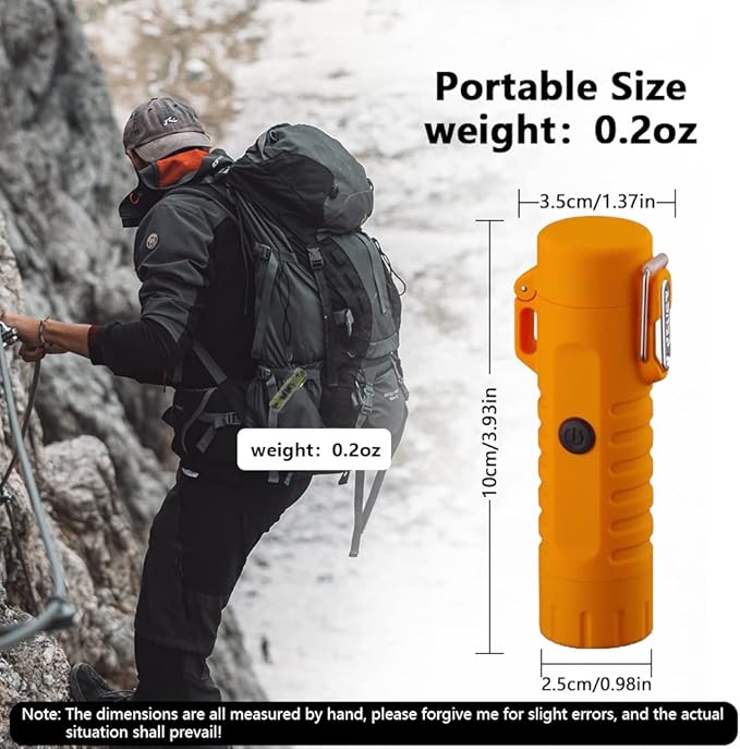 Electric Lighter Rechargeable, Waterproof Lighter Plasma Lighter with Flashlight Windproof ARC Lighter Flameless for Camping Hiking(Orange)