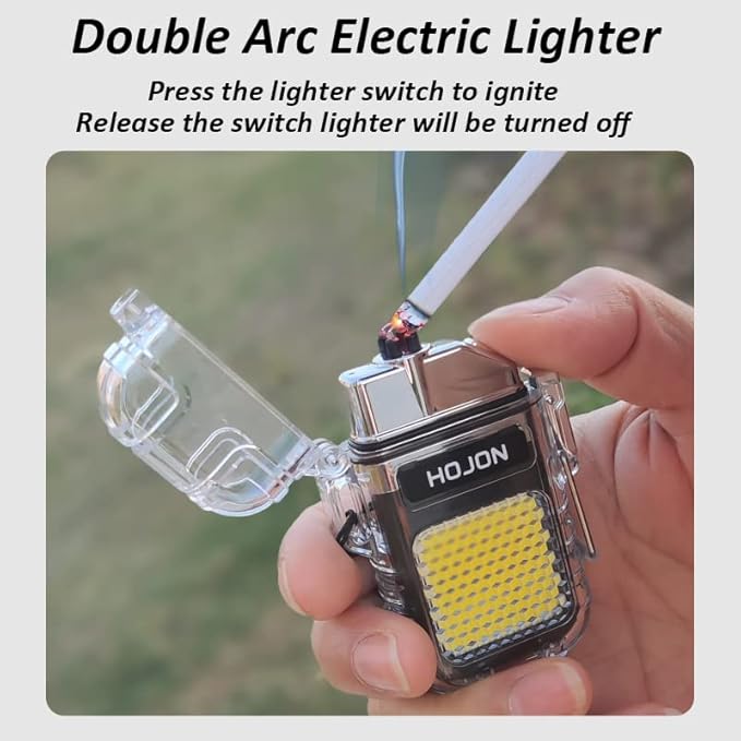 Dual Arc Lighter with LED Flashlight 2 in 1 Plasma Lighter USB Rechargeable Lighter Flameless Waterproof Windproof Mini Electric Lighter for Cigar Cigarette Camping Outdoor Activities (Red)