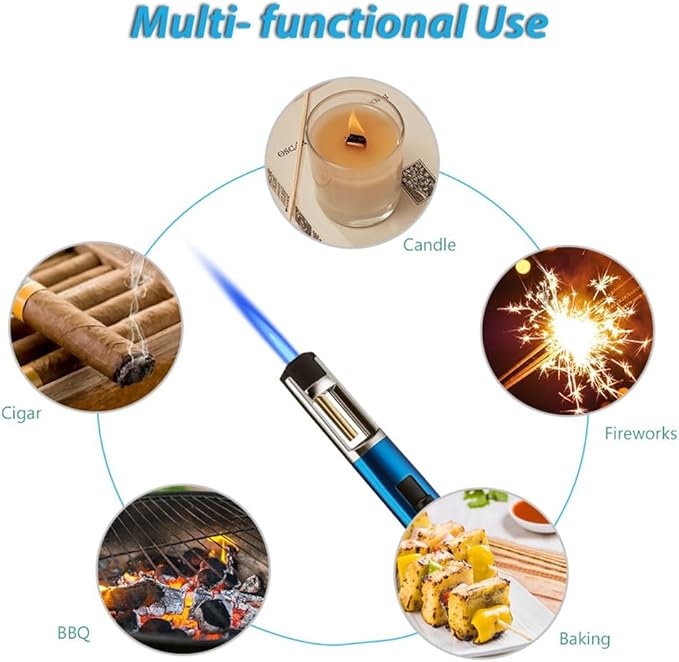 HONEST Torch Lighters Butane Lighters Refillable Single Jet Flame for Candle Grill BBQ Camping (Blue)