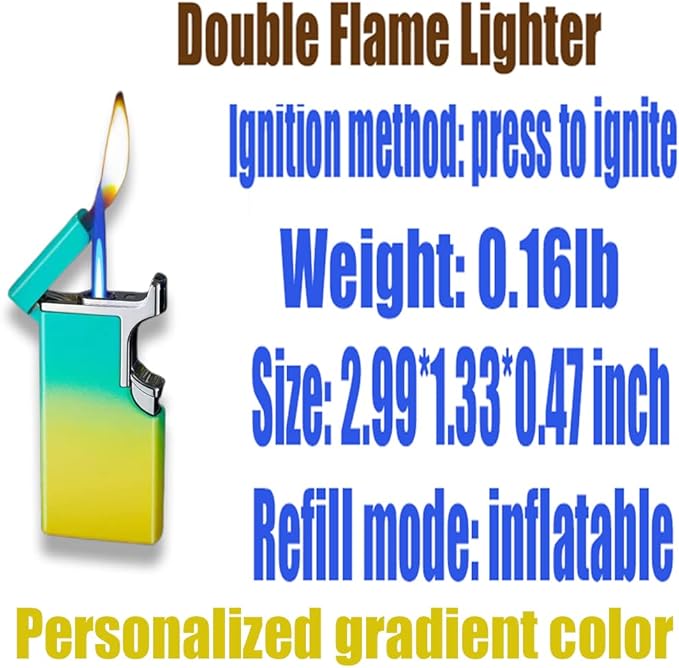 Butane Lighter Cool Lighters Dual Flame Lighter Windproof Lighter Cool Inflatable Blue Flame Candle Kitchen Barbecue Men's Camping Gifts (Without Butane)