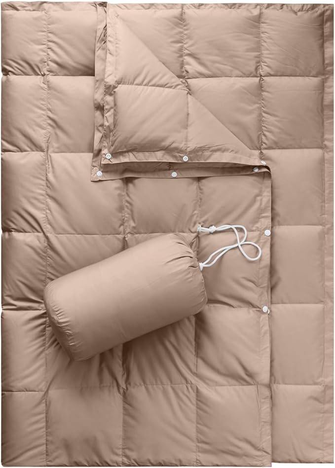 Down Camping Blanket,Puffy Down Blanket Packable Lightweight Down Throw Quilt Water-Resistant Outdoor Travel Blanket for Camping,Hiking,Stadium,Picnic,Car 50x77''Khaki