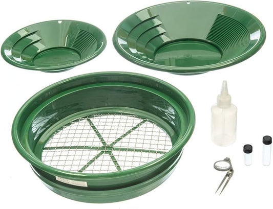 SE Gold Panning Kit - Complete Prospecting Set with Pans, Sieves, and More - Ideal for Beginners, Enthusiasts, Hobbists (GP5-KIT107)