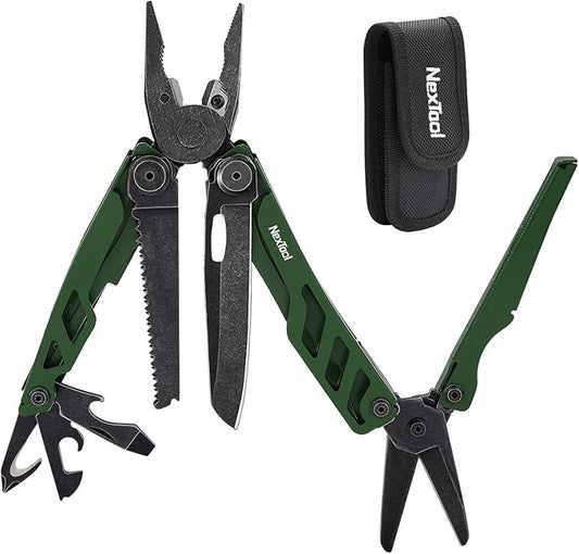 NexTool Flagship Pro, Multi Tool, Multitool Pliers with Folding Scissors, Replaceable Wire Cutters and Safety Locking, Multi Tool Pocket Knife, Survival Tools with Glass Breaker, Gifts for Men-Green