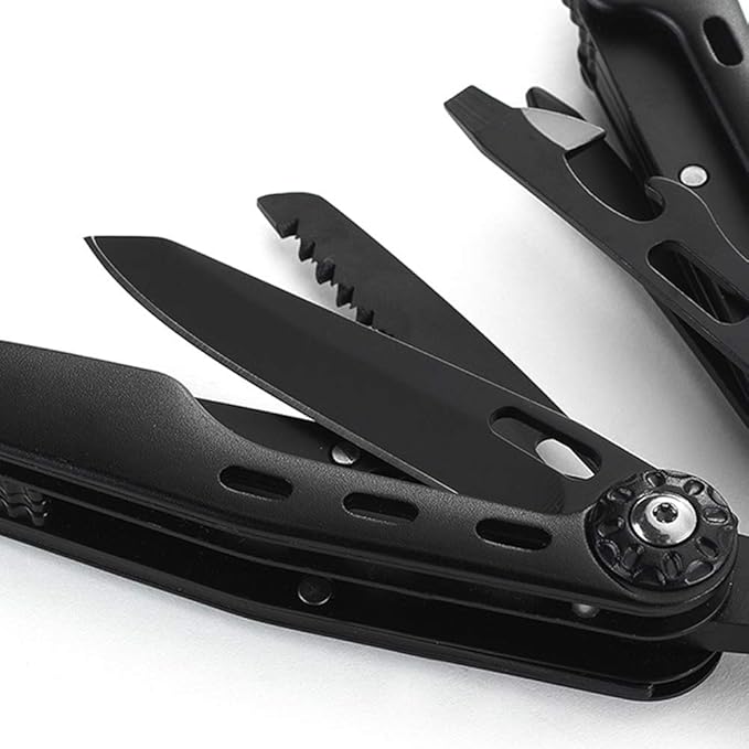 Multitool with Sheat, with Nylon Pouch, Fishing Multitool, Multi-tool Knife, Pocket Multitool Ideal for Gift, Black, Outdoor Camping Hiking, With Carabiner,Giftable