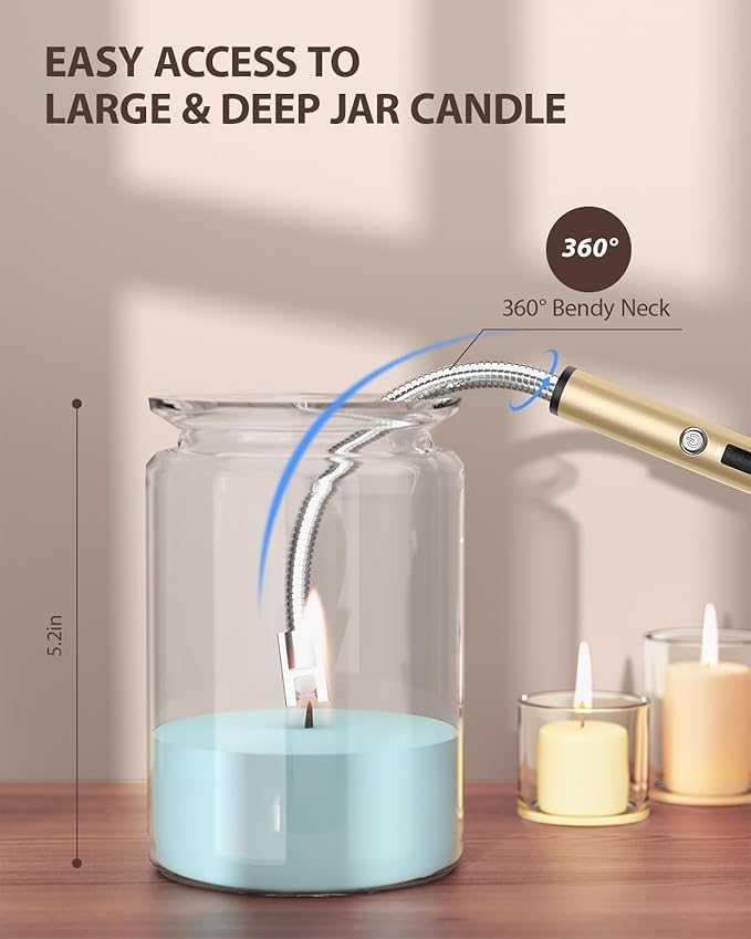 RONXS Lighter Electric Lighter Rechargeable Arc Type C Candle Lighters with LED Battery Display, Flexible Neck Windproof Flameless Plasma Long Lighters for Candle BBQ Camping