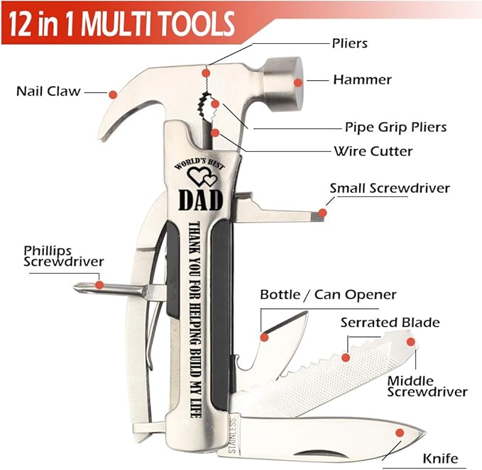 Dad Gifts From Daughter,Son and Kids,Gifts for Dad Who Wants Nothing,Handy Hammer Multitool Gifts Ideas for Dad.