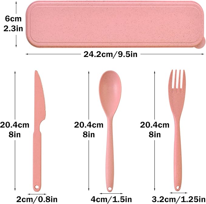 Reusable Utensils Set with Case, 10Pack Large Plastic Cutlery Set Forks Spoon Tableware Chopsticks, Portable Cutlery Set for Travel Picnic Camping or Daily Use