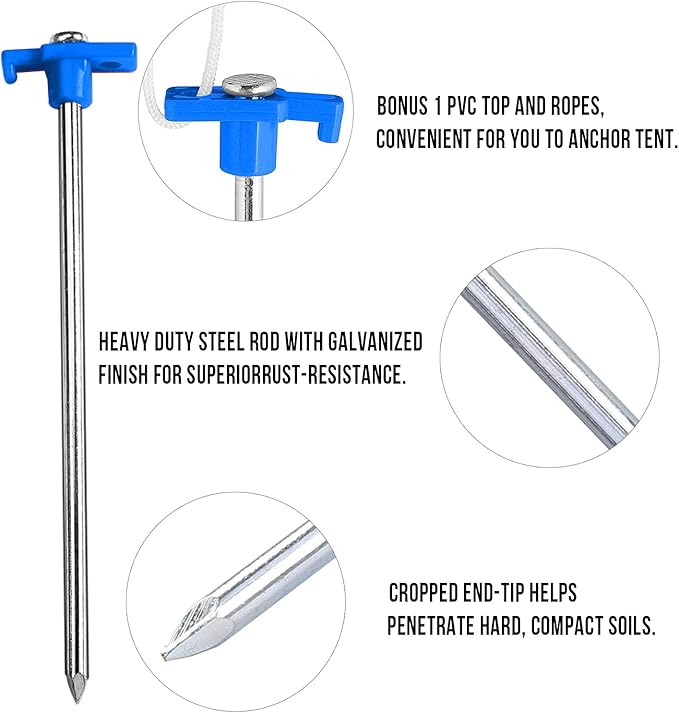 ABCCANOPY Tent Stakes 11" Camping Tent Stakes, 10pc-Pack (Blue)