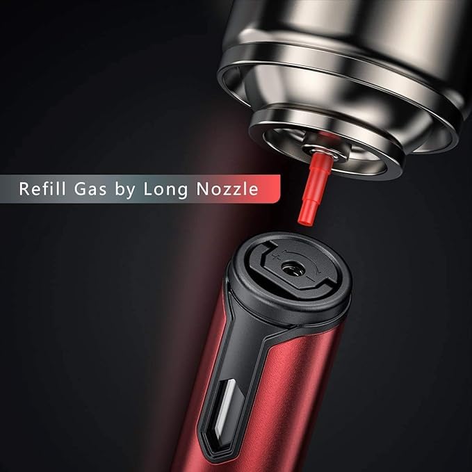 Urgrette 1 Pack Butane Torch Lighter, 6-inch Refillable Pen Lighter Adjustable Jet Flame Butane Lighter for Grill BBQ Camping (Gas Not Included) Ruby