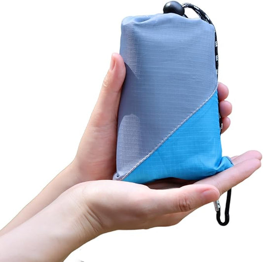 Orga'Neat Outdoor Pocket Blanket, 55”*60” Foldable Compact Lightweight Fast Dry Thin Tarp Mat for Picnic Camping Hiking Backpacking, Water-Resistant, Easily Put in Small Bag -Grey/Blue