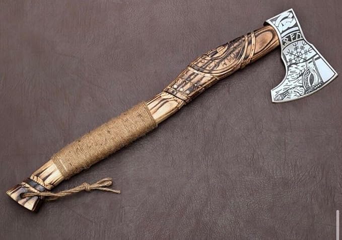 Handmade Viking Axe Real Carbon Steel Axe with Leather Sheath Camping Bearded Axes & Hatchets Hunting Axe Valentine's Day Gift, Camping & Hiking | Knives & Tools | Birthday Gift for him (VK-Ax-18)