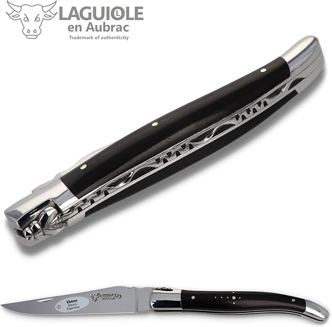 Laguiole en Aubrac Handmade Knife 12 cm L0212EBIF Ebony Handle, Blade and bolsters Stainless Steel Shiny