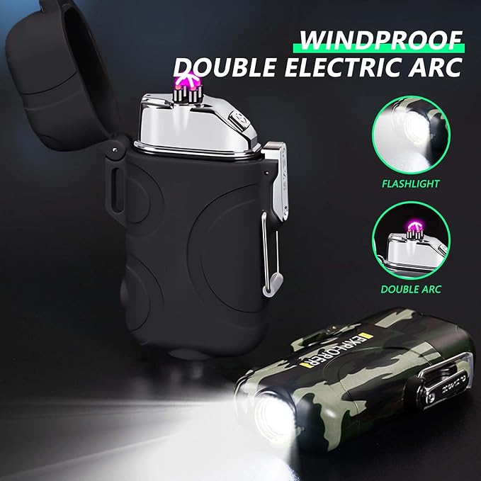 BABOBIU Electric Lighter Plasma Lighter Windproof Waterproof Camping Lighter USB Rechargeable Lighter with Type-C Fast Charging Gift for Men, Father, Husband (Black)