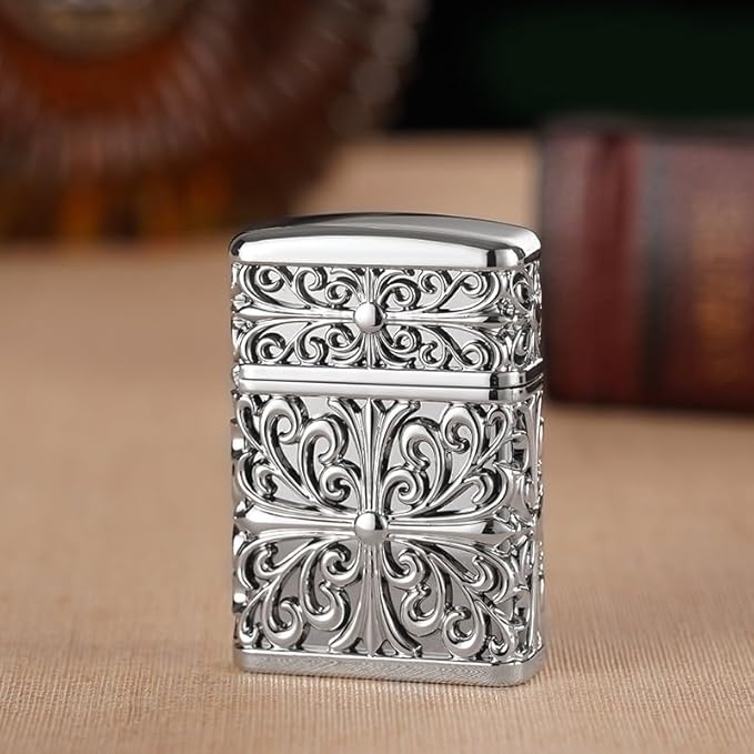 Silver Cool Lighter,Refillable Butane Jet Torch Flame Windproof Lighters,Adjustable,Camping BBQ Kitchen Outdoors (N1)