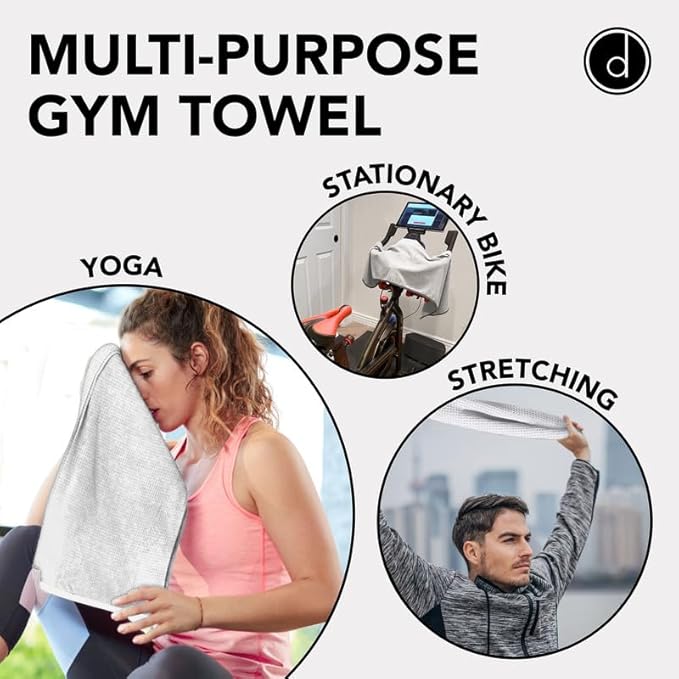 Gym Towels for Sweat 44" x 16.5" (2 Pack) - Absorbent Waffle Fabric Texture Yoga Towel for Gym, Sports, and Exercise - Odor-Free, and Lightweight - for Men and Women - White