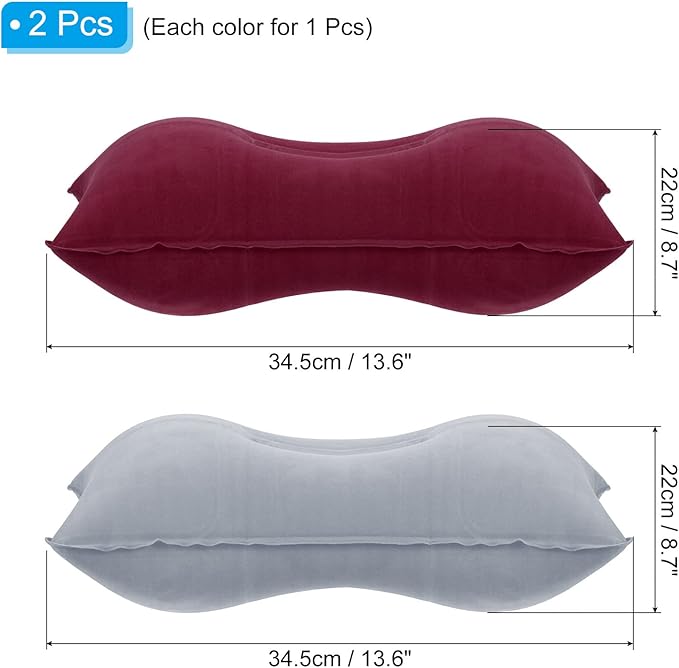 PATIKIL Inflatable Pillow, 2 Pack Ultralight Camping Travel Pillow Desk Rest Neck Support for Hiking Backpacking Office, Gray Wine Red
