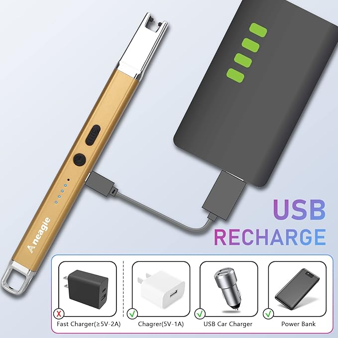 Lighter Electric Candle Lighter Upgraded Rechargeable Candle Lighter with LED Flashlight Windproof Flameless and Hanging Hook LED Battery Display Arc Candle Lighter for Candle Grill Camping