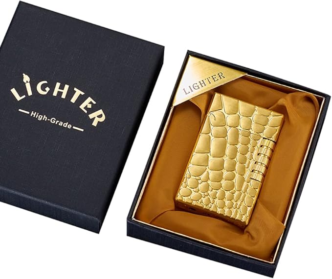 Lighters Soft Flame Lighter Traditional Flame Cigar Lighter with Adjustable Flame Dial Vertical Ignition Roller Good for Gift Outdoor Camping Hiking Fishing Grill Adventure Candle (Gold02)