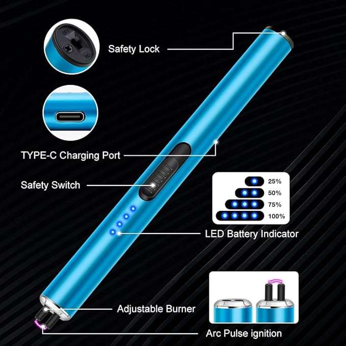 LcFun Electric Candle Lighter Rechargeable USB Lighters Flameless Plasma Arc Lighter Windproof Electronic Lighter Long Lighters for Candles, Grill, Camping, Gas Stoves