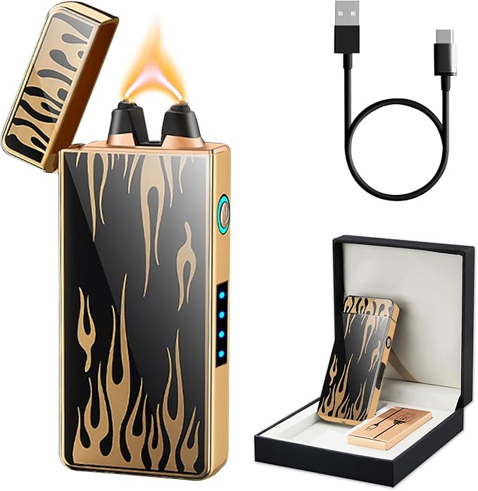 Plasma Lighter Electric Lighters Rechargeable Windproof Lighter with Battery Display USB Lighter, Vintage Lighter for Candle, Fireworks,Incense Stick (Flame)