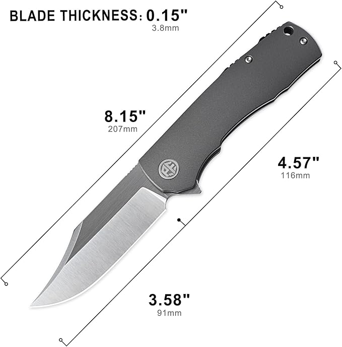 Petrified fish PFP03 Victor,3.58" 154CM Steel Satin Blade,4.8oz Aluminium Handle Flipper Liner lock Folding knife (Gray - A Satin)