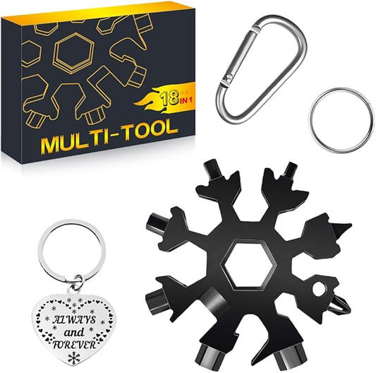 Stocking Stuffers for Adults Men Dad Gifts, Multi Tool 1 Pack 18 in 1 Black Snowflake Hand Tools Christmas Gifts for Men Dad Husband Outdoors Camping Portable Bottle Opener Flat Screwdriver Kit Wrench