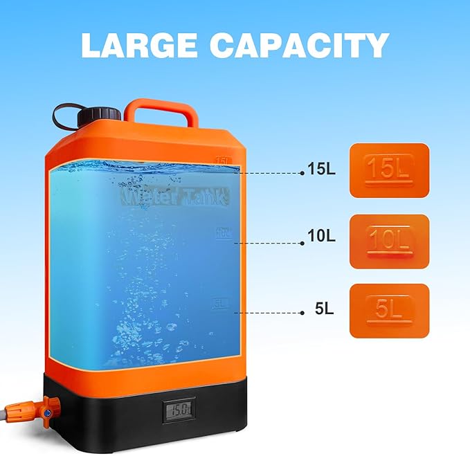 4.5 gallon/16L Silicone Water Tank,Portable Outdoor Shower,Electric Shower,8 Types of Multifunctional Shower Heads,Using Solar Heating Temperature Display,Suitable for Camping,Beach,and Hiking