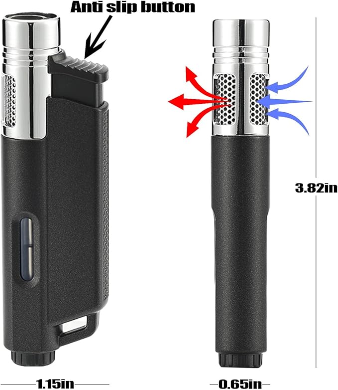 Yeuligo 2 Pack Butane Torch Lighters with Keyhole, Pocket Lighter with Visible Window, Adjustable and Refillable Gas Lighter for Candle Kitchen Fireplace Fireworks, Without Gas(Matte Black+Blue)