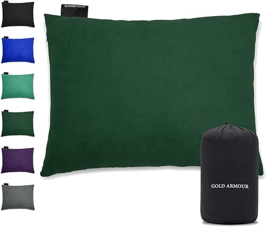 Gold Armour Camping Pillow Memory Foam - Compact Compressible Backpacking, Hammock, and Travel Pillows for Kids and Adults - Essential Outdoor & Camping Gear (Small 12 x 16in, Green)