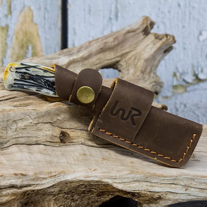 WHISKEY BENT HAT CO. Bullcutter 5 Fixed Blade 440C Stainless Steel 6.5" Blade w/Leather Sheath (Burnt Bone)