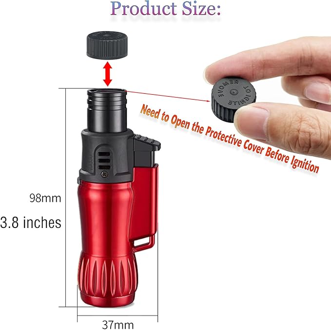 Torch Lighter, 2 Pack of Jet Flame Butane Lighter Refillable Gas Lighter Windproof Lighters Jet Torch Lighter for Candle, Campfire, Kitchen,Grill, Camping(without Butane)-Black+Red