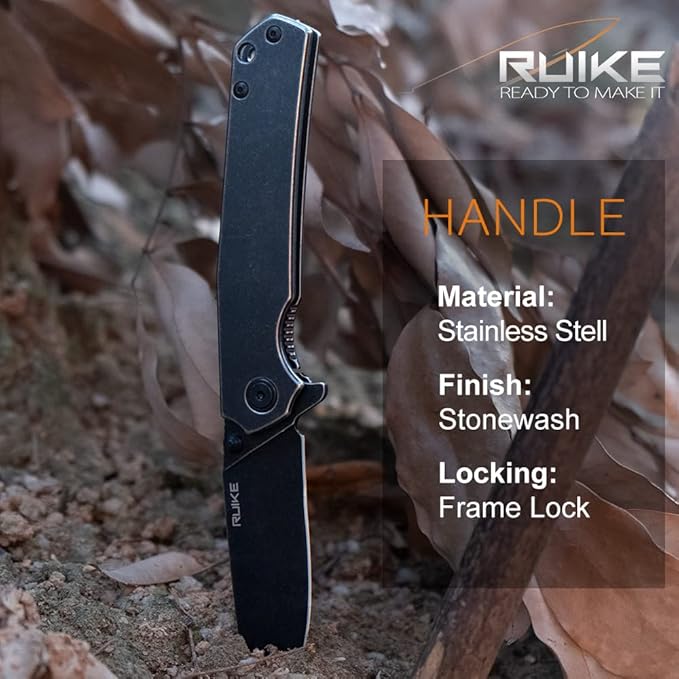 Ruike Pocket Knife for men Tactical Folding Knives Small Frame Lock 14C28N Stainless Cool Steel Camping Knives with Pocket Clip Hiking WorK EDC Knife Outdoor Gear Tool Women Gifts P801-SB
