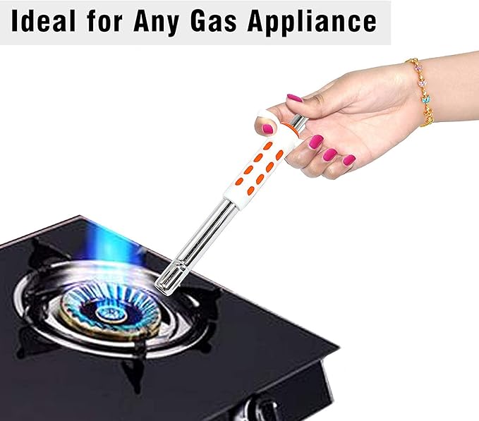 Easy Grip Stainless Steel Regular Gas Lighters for Gas Stoves, Restaurants & Kitchen Use (Orange)-2 Pack