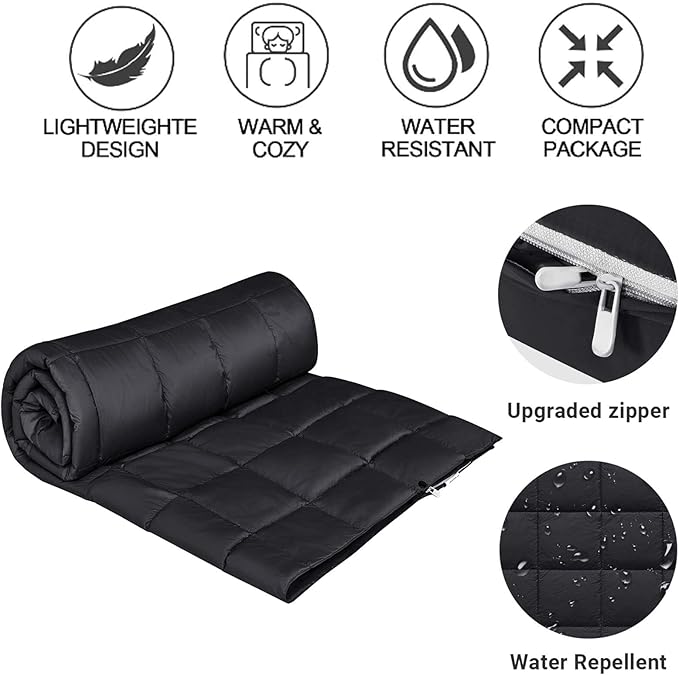 KingCamp Down Camping Blanket - Packable Lightweight Travel Blanket for Stadium, Camping, Backpacking, Compact & Water Resistant & Warm Airplane Quilt