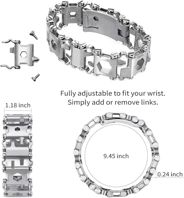 Multitool Bracelet for Men, 29 in 1 Tools Stainless Steel Multifunctional Bracelet, Travel Friendly, Multitool Survival Bracelet Suitable for Sailing Travel Camping Hiking