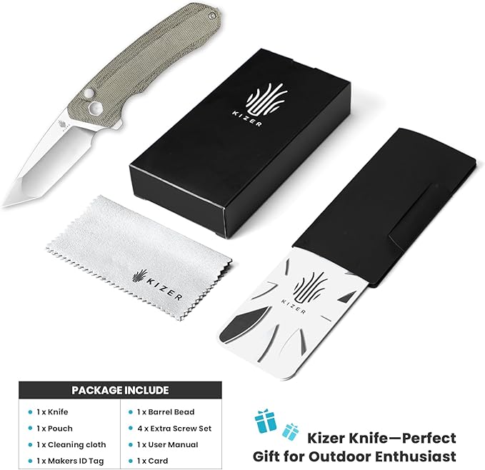 Kizer Mad Tanto Pocket Knife 154CM Steel Green Micarta Handle, Folding Knife, EDC Tactical Survival Knife, V4602C2