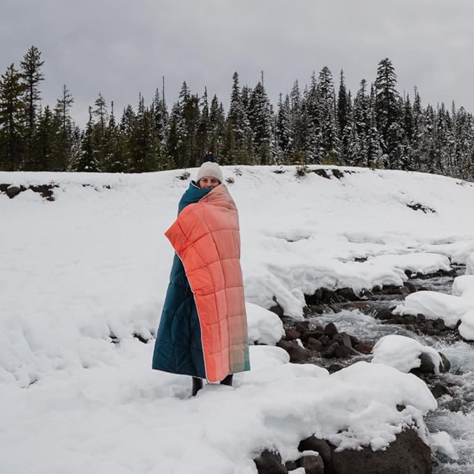 Rumpl The NanoLoft Puffy Blanket | Indoor Outdoor Camping Blanket for Traveling, Picnics, Beach Trips, Concerts | 52" x 75" | Patina Pixel Fade, 1-Person