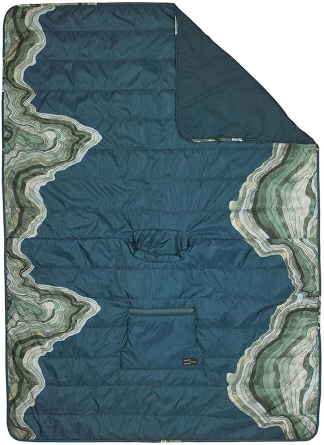 Therm-a-Rest Honcho Poncho Wearable Hoodie Blanket, Outerspace Blue Topo Wave Print