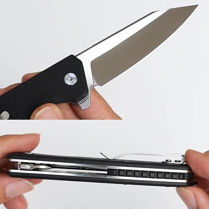 Tactical Folding Pocket Knife 3.5" D2 Drop Blade G10 Handle W/Clip for Men Woman Outdoor EDC Fathers Day Gift