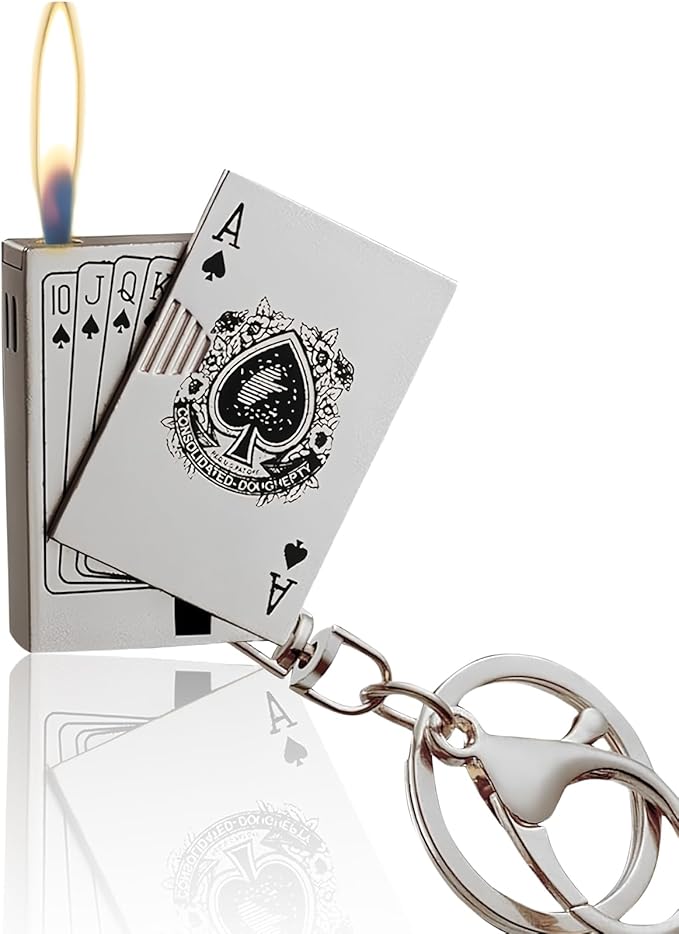 Playing Card Lighter Refillable Novelty Cool Keychains Lighter for Fireplace Candle Camping BBQ (Without Butane) (05)