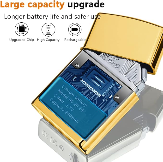 Electric Lighter USB C Rechargeable Lighter Six Plasma Arc Lighter Cool Unique Lighter Windproof Flameless Lighter with High Power Battery Electronic Lighter for Candle, Fireworks, Incense (Gold)