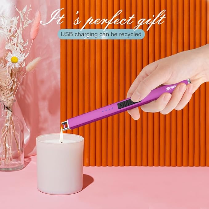 Electric Lighter Arc Windproof Flameless USB Lighter Rechargeable Lighter with Safety Lock for Candle BBQ Camping (Purple)