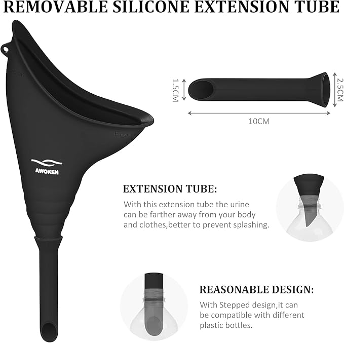 AWOKEN Female Urination Device, Reusable Silicone Female Urinal Women Pee Funnel Women to Pee Standing Up, Female Urinal with Drawstring Bags for Travel and Outdoor Camping