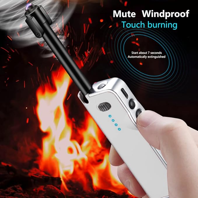 YOZWOO Candle Lighter Electric Lighter Rechargeable Lighter Plasma Lighter Electric Arc lighters Long No Gas Lighter Windproof Flameless Lighter with LED Flashlight for Camping, BBQ, Firework (White)