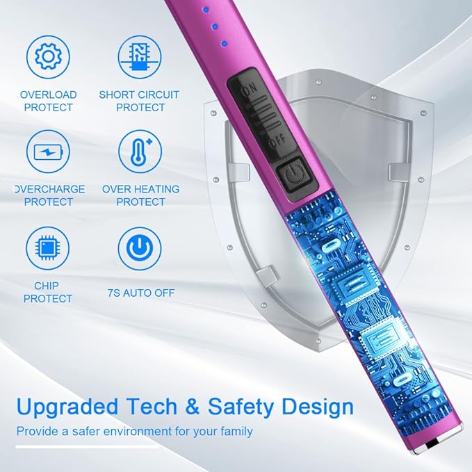 Electric Lighter Arc Windproof Flameless USB Lighter Rechargeable Lighter with Safety Lock for Candle BBQ Camping (Purple)
