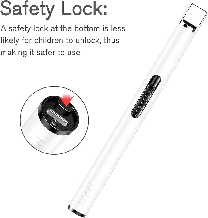 REIDEA USB Candle Lighter, Windproof Flameless Electronic Lighter with Safety Protector Button, Rechargeable Lighter for Home Candle Outdoor Activities (White)