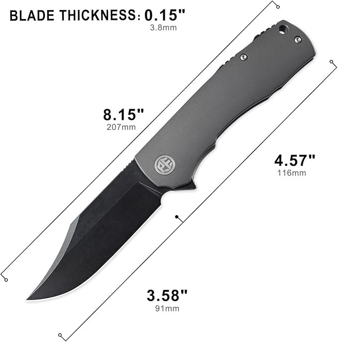 Petrified fish PFP03 Victor,3.58" 154CM Steel Black Stonewashed Blade,4.8oz Aluminium Handle Flipper Liner lock Folding knife (Gray - A Stonewashed)