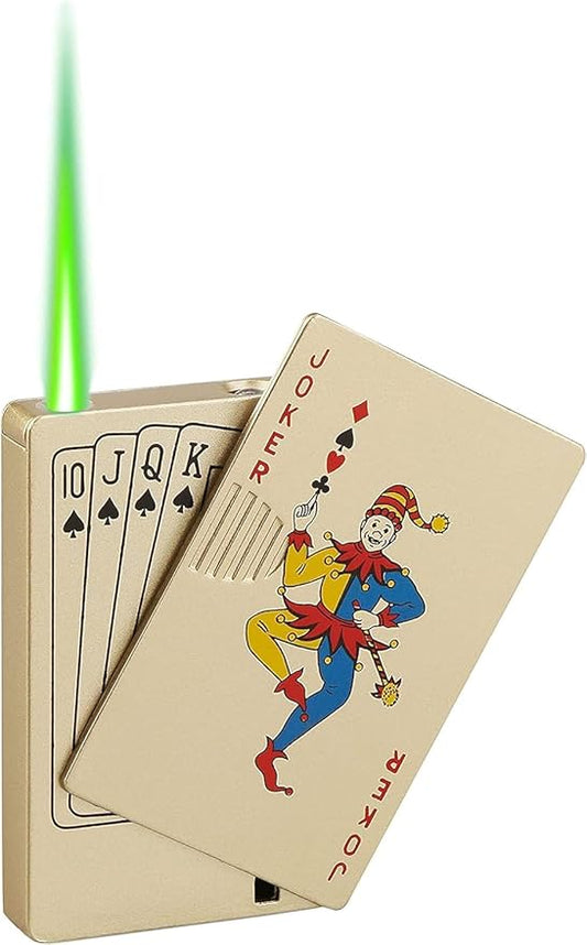 Jet Torch Lighter, Ace Card Green Flame Lighter, Metal Poker Design Windproof Refillable Butane Cool Lighter, Outdoor, Indoor, Camping, BBQ, Candle, Birthday, Gift for Men/Women (Without Gas)
