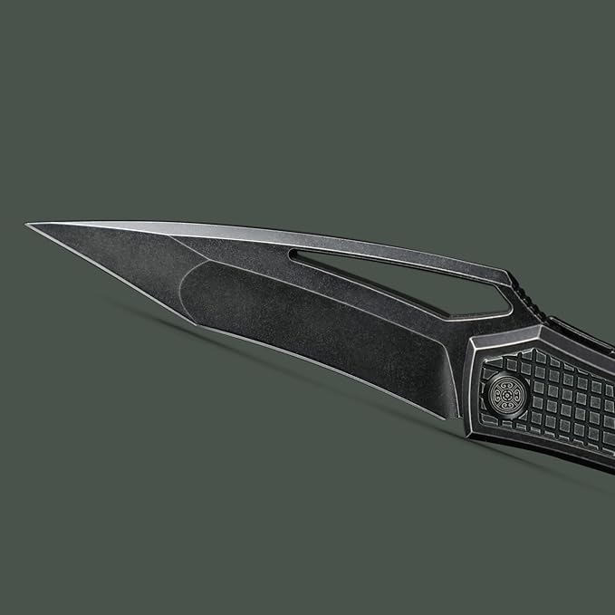 Knife Ripback Thumb Hole Knife,3.85" Stonewashed M390 Blade,4.84" Titanium Scale Handle Frame Lock Folding Knife,Reverse Grip Pikal Knife,4.63oz EDC Knife Pocketclip (Green)