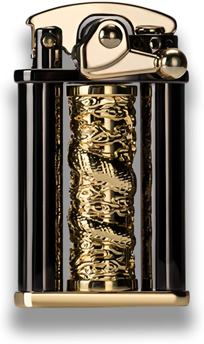 Cool Embossed Design Kerosene Wheel Lighter Refillable Eco-Friendly, Vintage Dazzling & Ultra-Cool, Unique for Men Candles Gift Camping BBQ (No Kerosene) (10#)